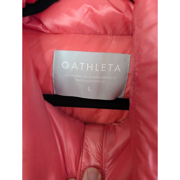 Athleta Lofty Sz L Coral/pink Nylon Goose Down Zip Packable Puffer Coat Jacket - Picture 5 of 11